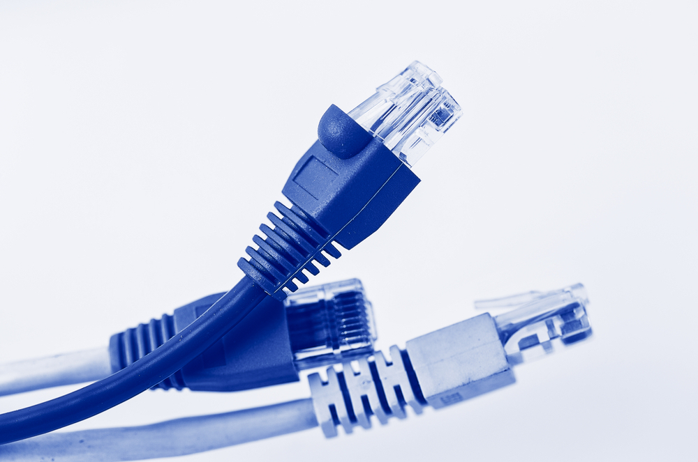 shallow DOF blue network cable with connectors