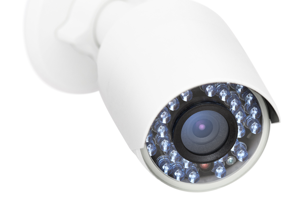 CCTV security camera, closeup photo, isolated object on white